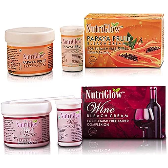 NUTRIGLOW PAPAYA FRUIT BEACH CREAM & WINE BLEACH CREAM FOR UNWANTED FACIAL HAIR, NATURALLY GLOWING SKIN, DARK SPOT CORRECTOR, TAN REMOVAL TREATMENT FOR WOMEN, ALL SKIN TYPES, 43 GM EACH, PACK OF 2 - Image 1